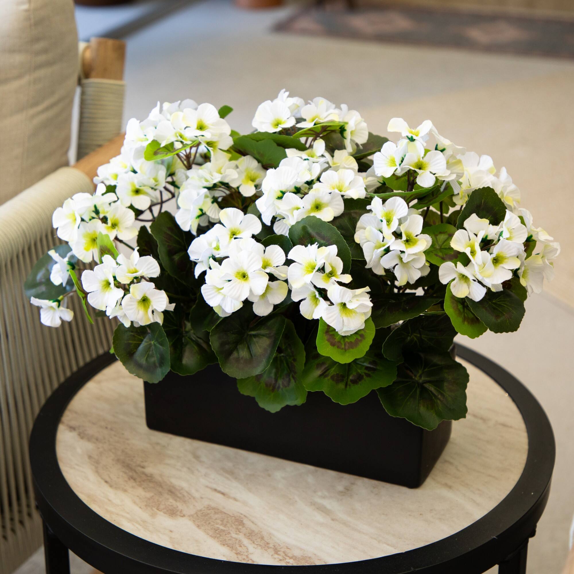 13" UV Resistant Artificial Geranium in Rectangular Planter (Indoor/Outdoor)